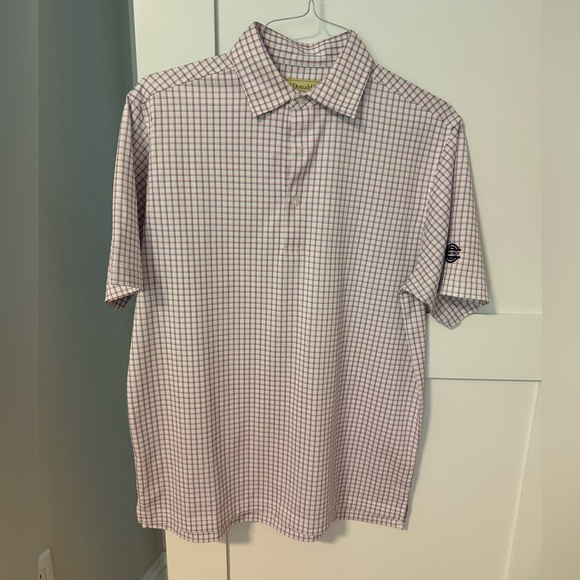 Donald Ross golf shirt. Size small. White with blue and red checks. - Picture 1 of 6